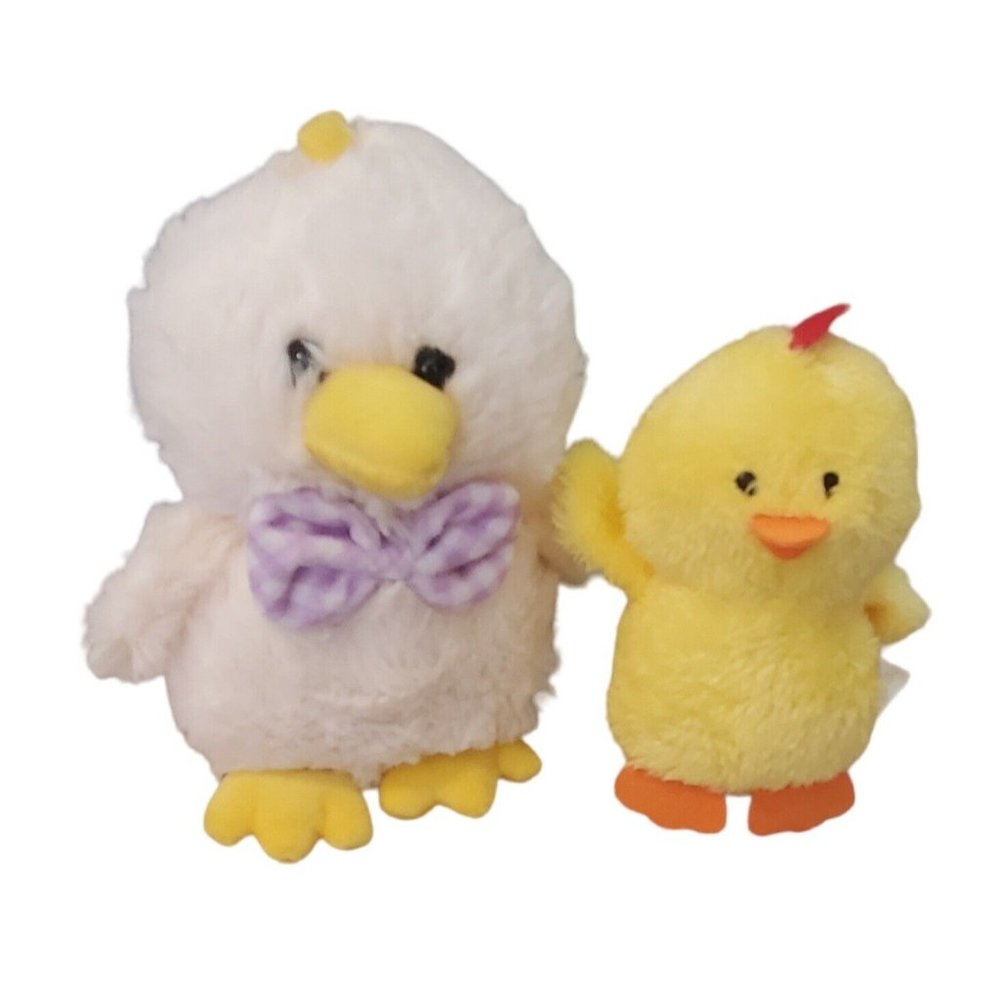 2 Yellow White Round Easter Baby Chicks Plush Stuffed Animals Spring Toys